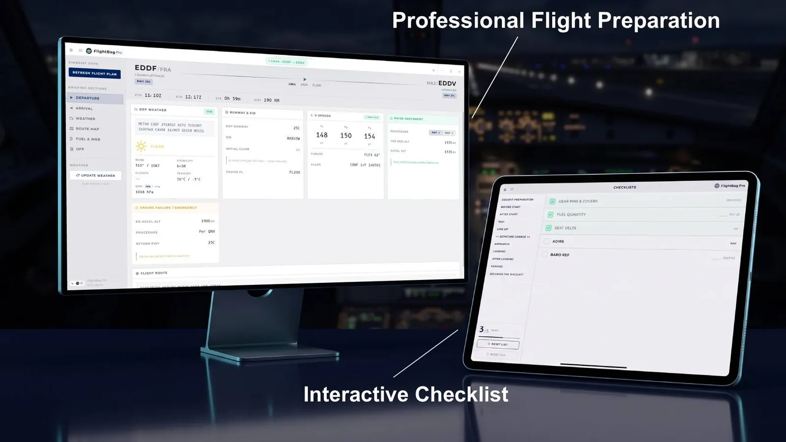 FlightBag Pro takeoff and landing performance calculator